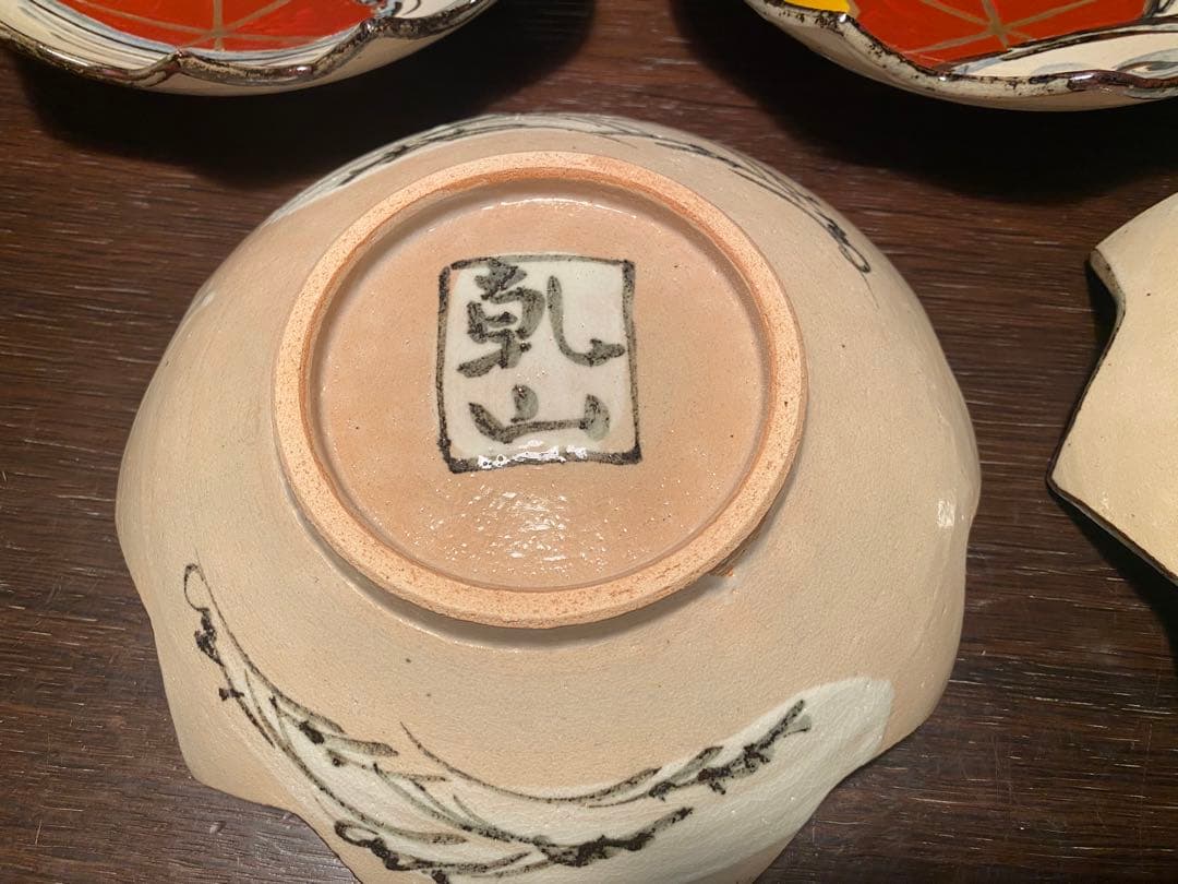 乾山写呉須入り竜田川文向付5種5色絵がわり 5客　清水焼　京器　懐石向付