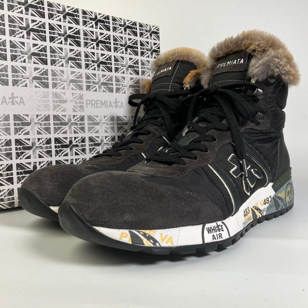 【未使用級】希少　PREMIATA リアルファー　ハイトップスニーカー　黒　26