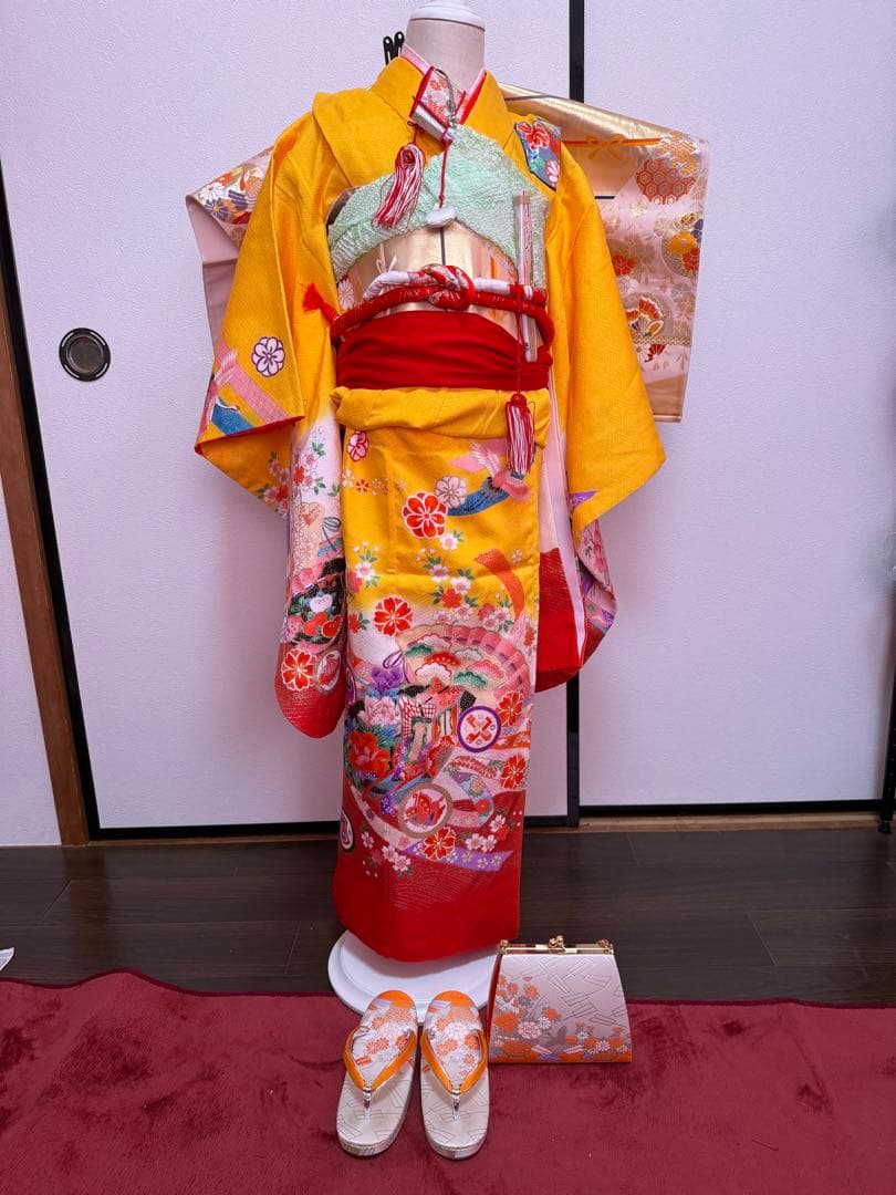 七五三 7歳　女児　お着物フルセット　黄色系
