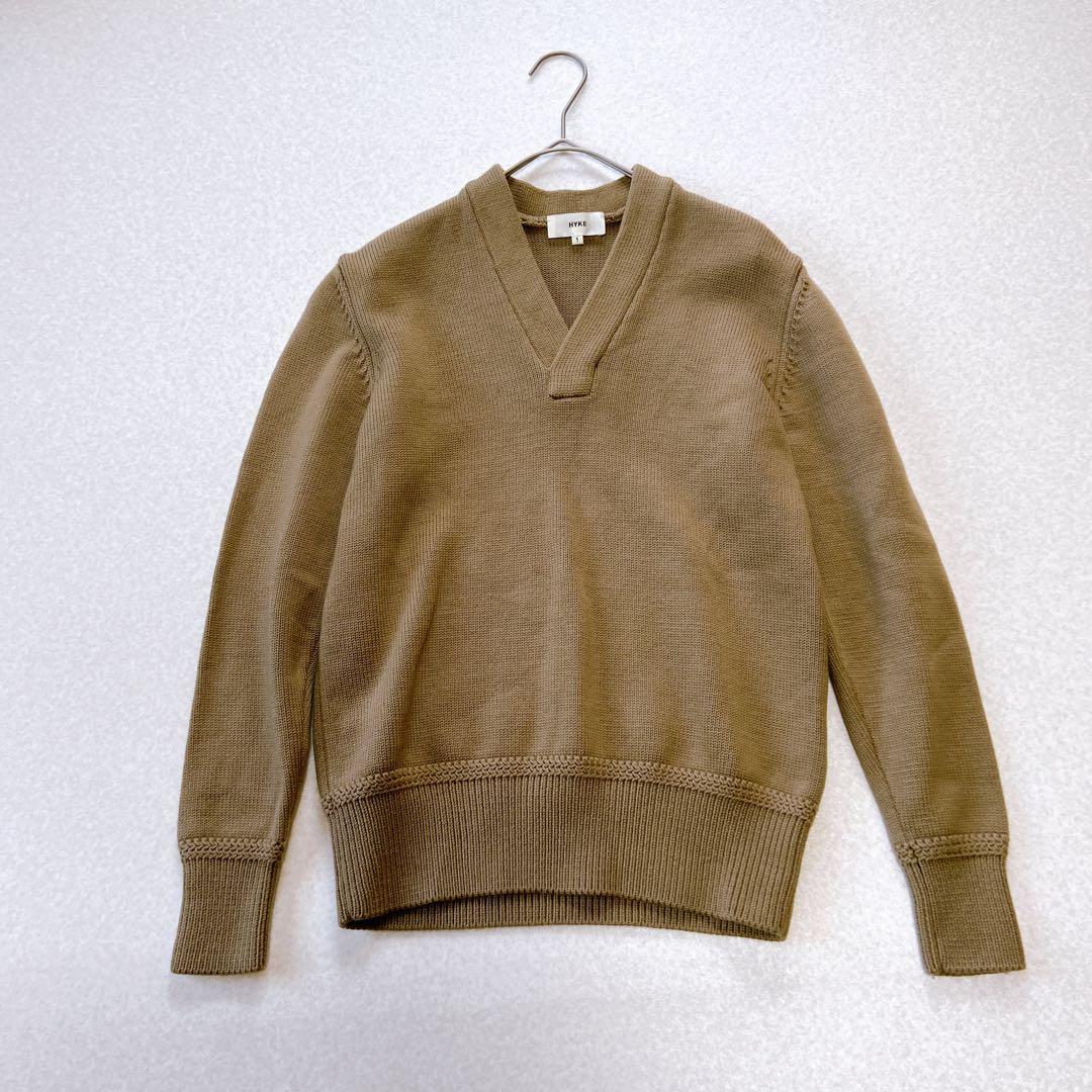 ハイクHYKE 上質ウール羊毛100% Vネックニット ブラウン　1