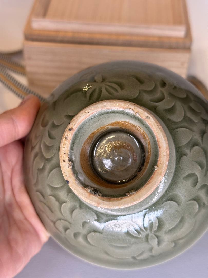 宋代 耀州窯 高台 小杯 青磁 共箱付 中国古陶磁 コレクション