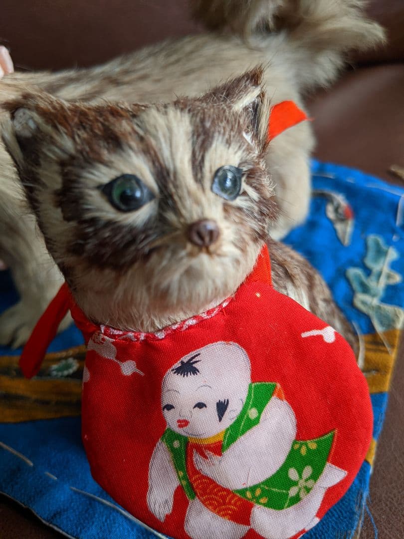 アンティーク・骨董　古い毛植え人形　朕・猫セット　検)市松人形・雛人形