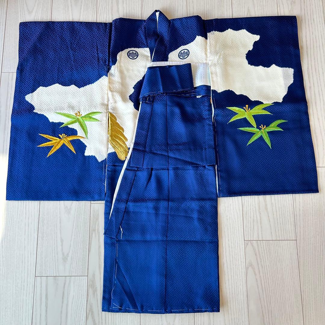 七五三 産着　襦袢付き　男の子　着物　子供　青　刺繍