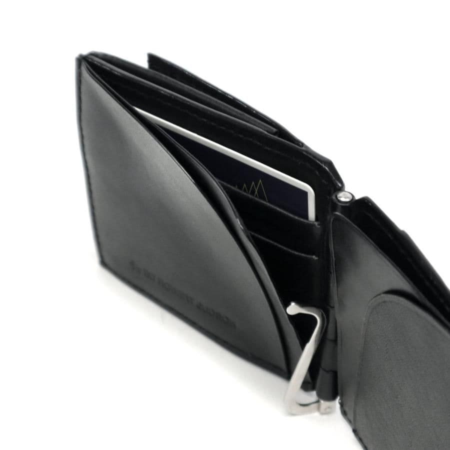 ブラックレザー マネークリップ コンパクト