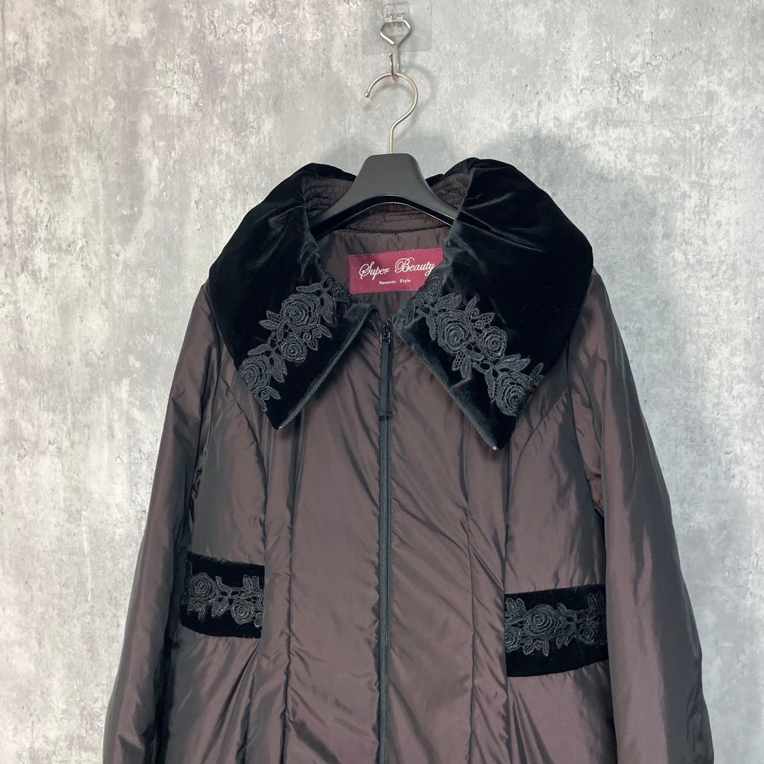 Super Beauty ベロア刺繍 ダウンコート 42