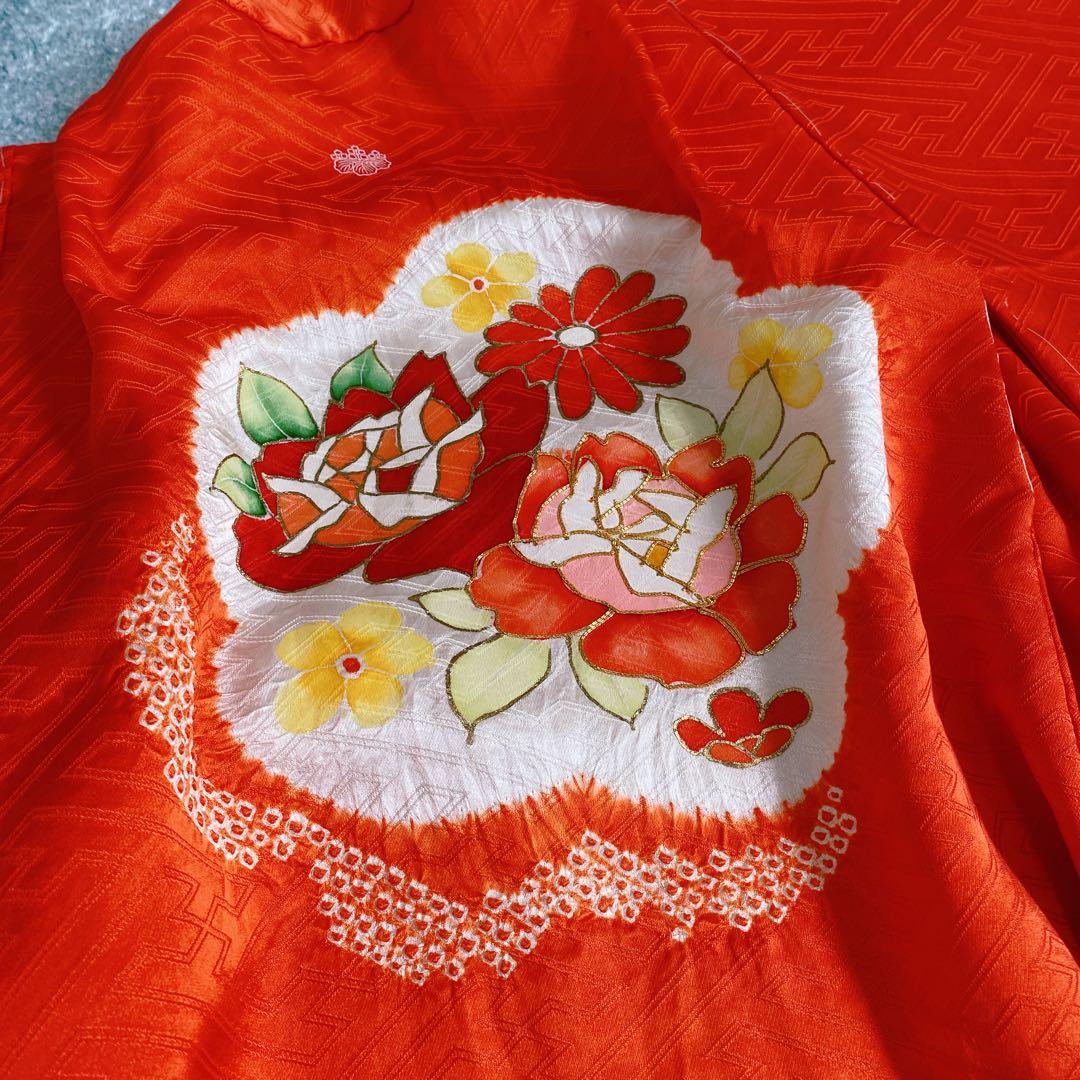 七五三 3歳 正絹 着物 被布 バッグ 草履 髪飾り セット