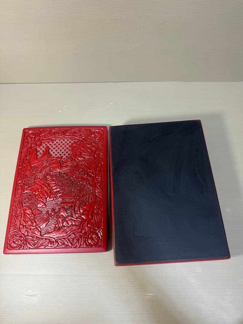 2266  昭和レトロ 仙台堆朱 漆塗り 筆箱 文箱 小物入れ 未使用