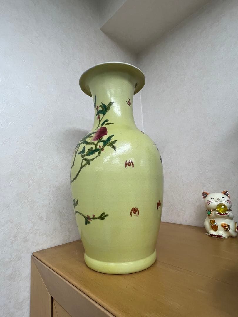 中国清康熙年製銘寿桃紋瓶　官窯骨董唐物古美術アンティーク　青磁　江戸コレクション