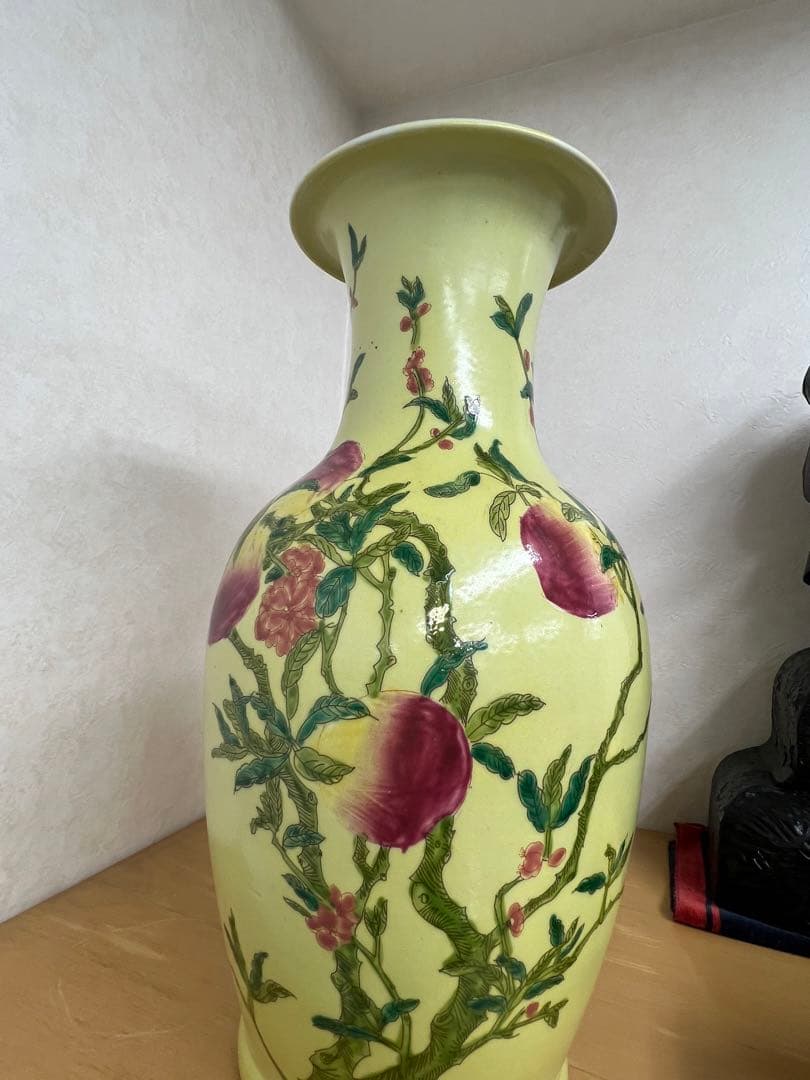 中国清康熙年製銘寿桃紋瓶　官窯骨董唐物古美術アンティーク　青磁　江戸コレクション