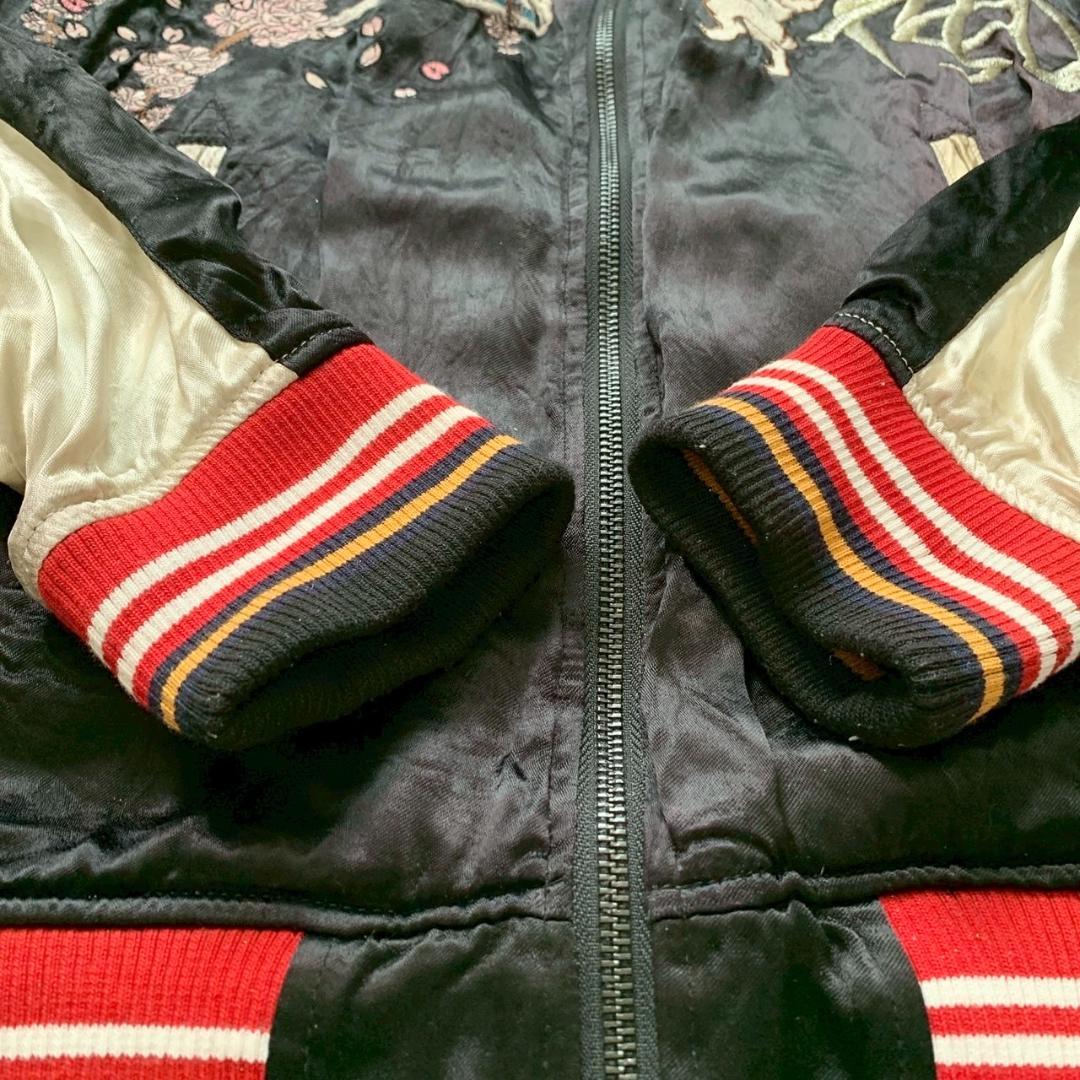 【ねこ】艦これ 島風 流儀圧搾 刺繍 リバーシブル スカジャン XL 黒