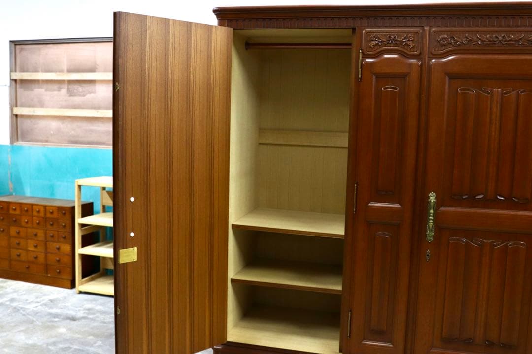 GMIH81○府中家具 最高級 ワードローブ 洋服箪笥 洋タンス チーク材 約