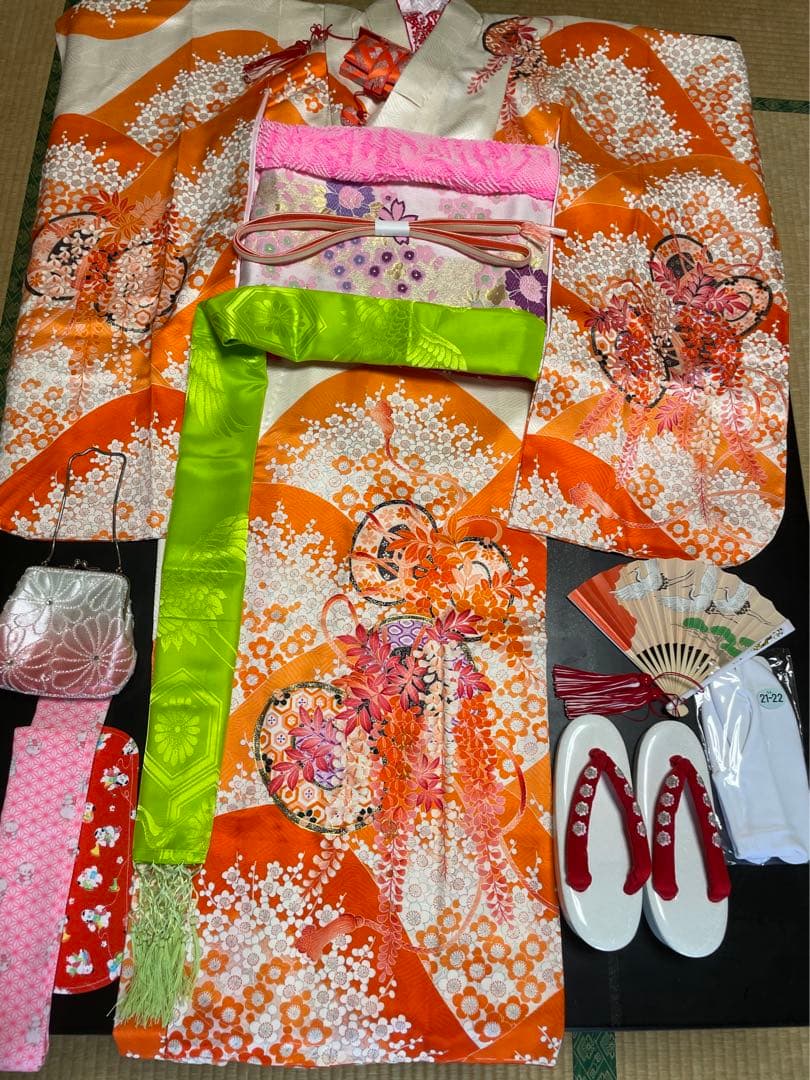 再値下　新品　七五三　6歳7歳 8歳　140㎝　草履21㎝　正絹着物　四つ身着物