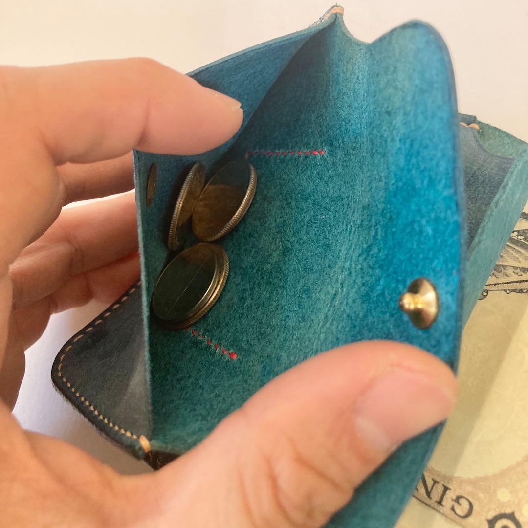 ロロマレザー本革 ミニ財布 コンパクトウォレット 手縫い エイジング