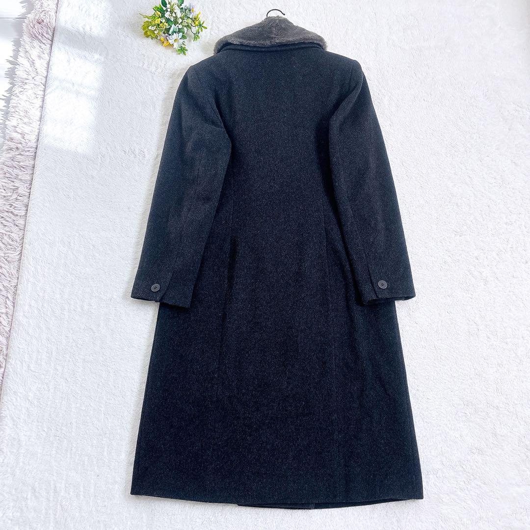 Harrods カシミア混 ファーつき ロングコート 2way チャコールグレー