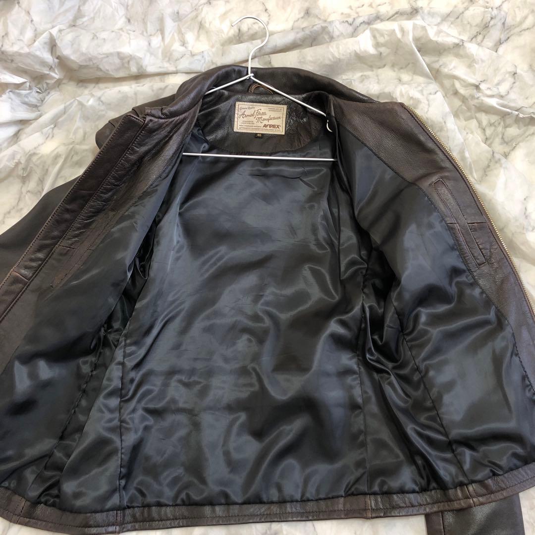 AVIREXアヴィレックス　レザージャケット　シングル　ライダース　ブラウン　L