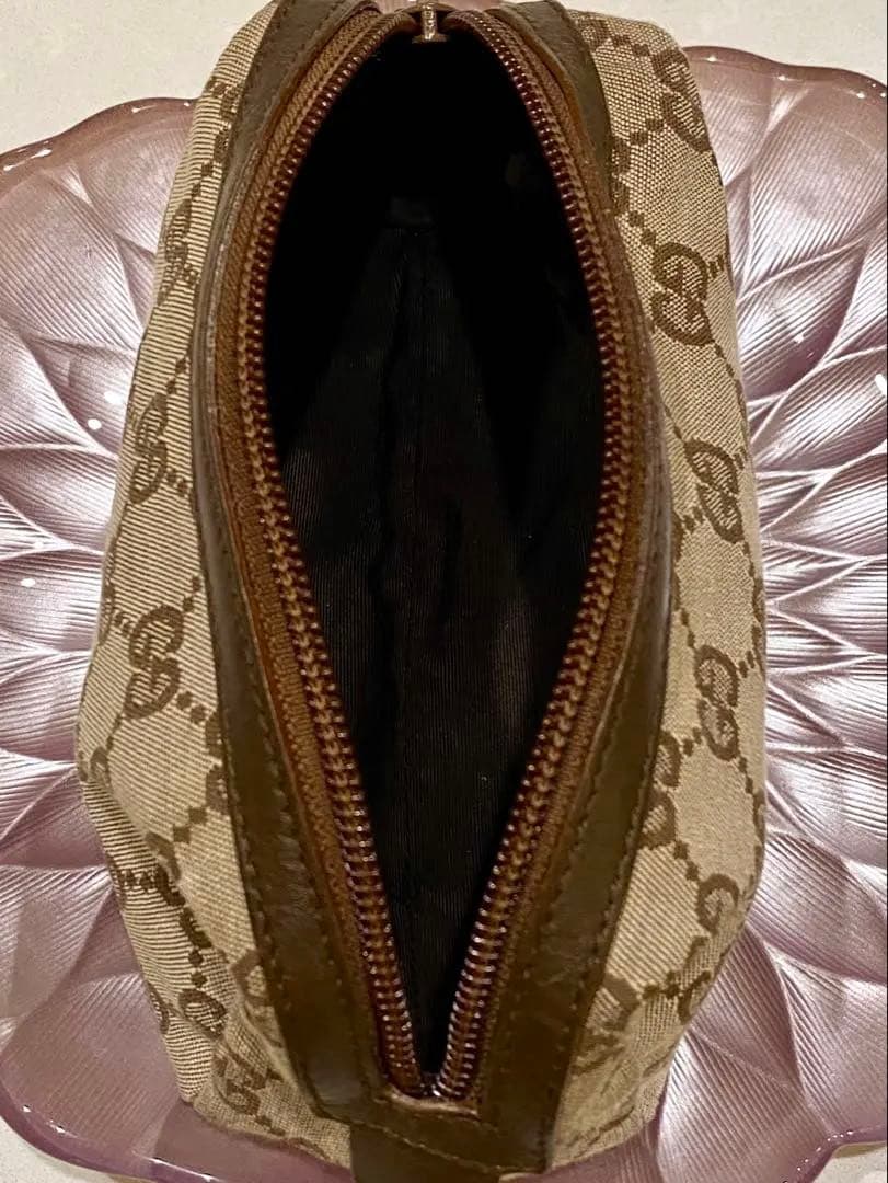 GUCCI GGキャンバスポーチ ピンクベージュ/ブラウン