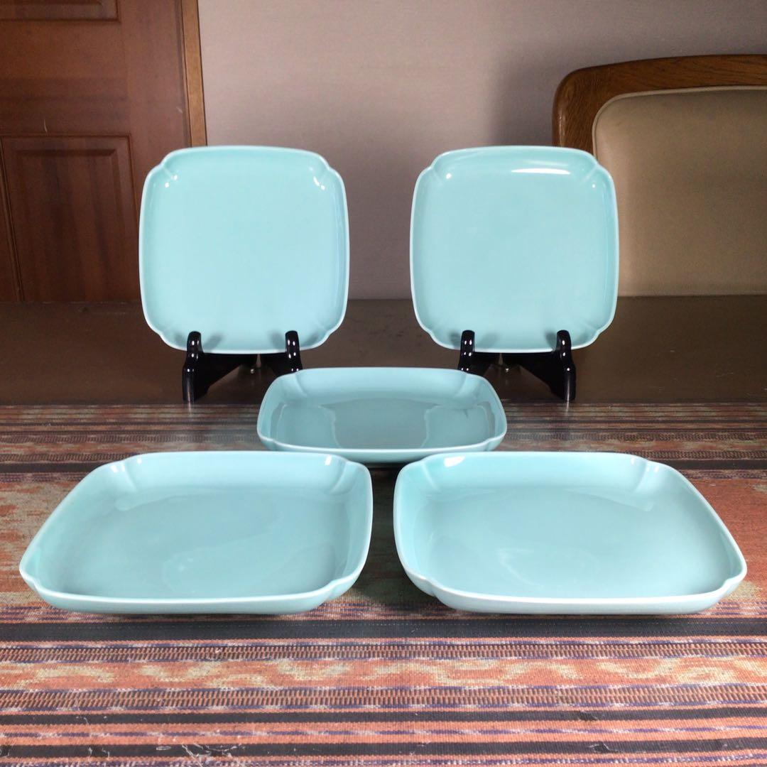 『ハピうー特価』　深川製磁　青磁　角皿　5枚