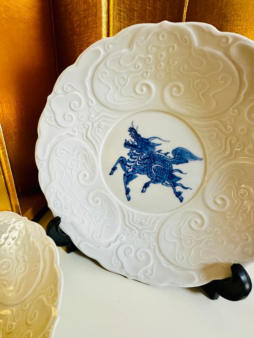 古伊万里　骨董　麒麟　白磁　中皿　大珍品　5枚