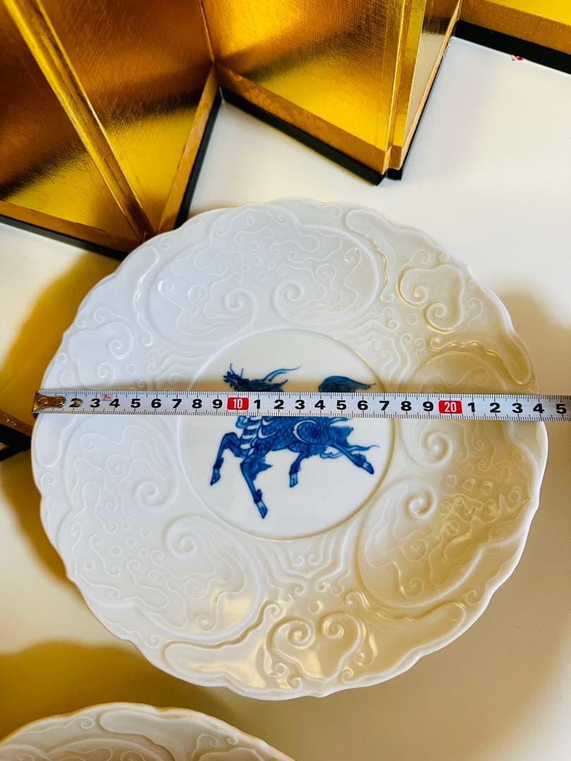 古伊万里　骨董　麒麟　白磁　中皿　大珍品　5枚