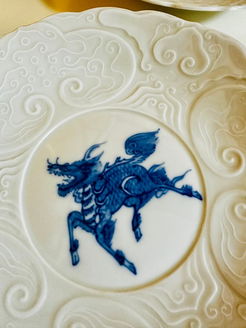 古伊万里　骨董　麒麟　白磁　中皿　大珍品　5枚