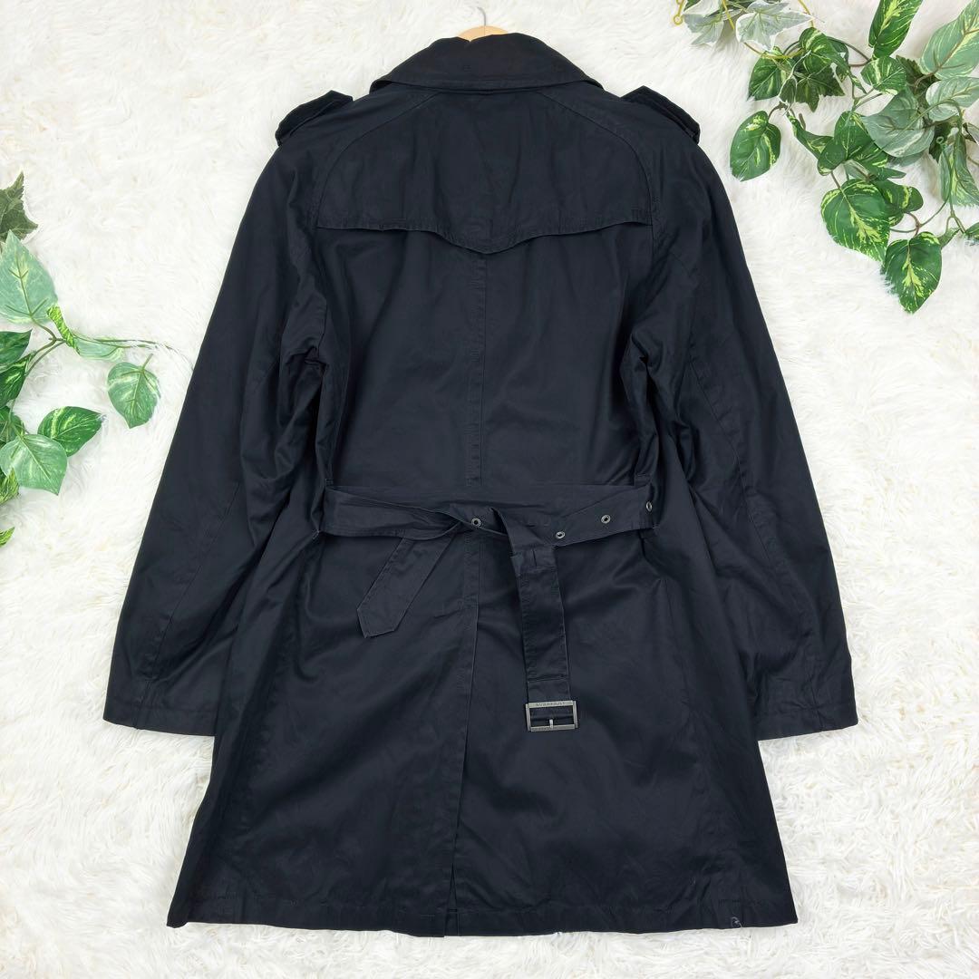 バーバリーブラックレーベル　トレンチコート　ノバチェック　ベルト付き　L　黒