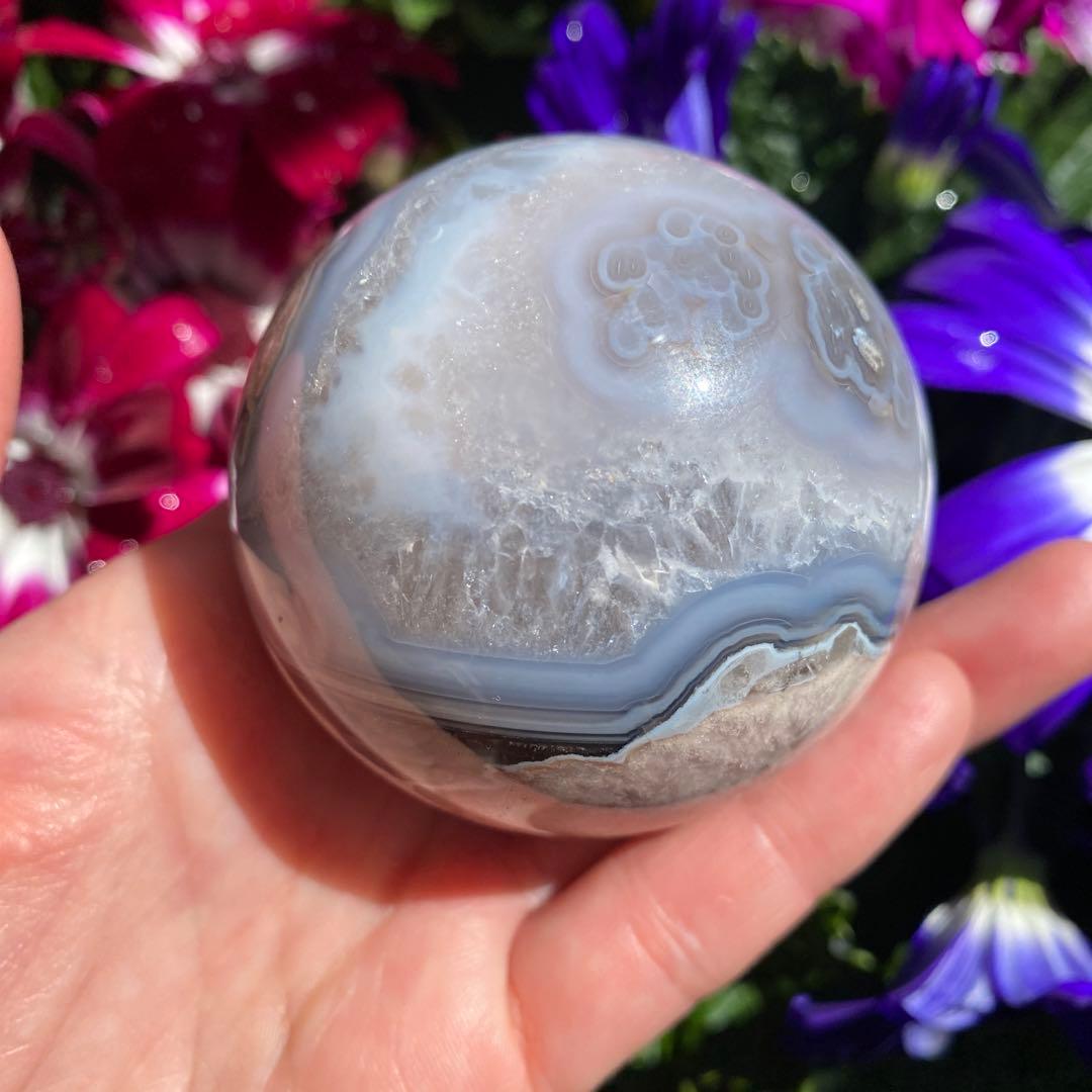 ハイクオリティ ブラックフラワーアゲート スフィア 大輪の桜 夜桜瑪瑙