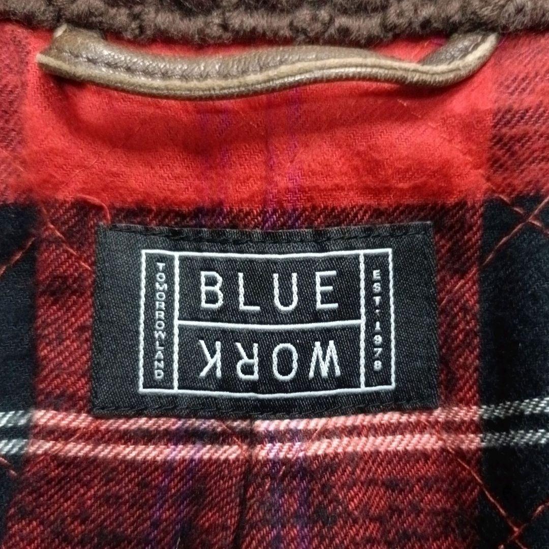 ✨BLUE WORK ラム 裏地チェック 立襟 riri シングルライダース