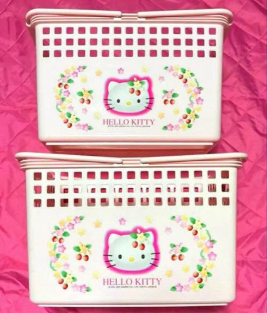 【激レア】希少 平成レトロ キティちゃん 野いちご ハンドルバスケット2個セット