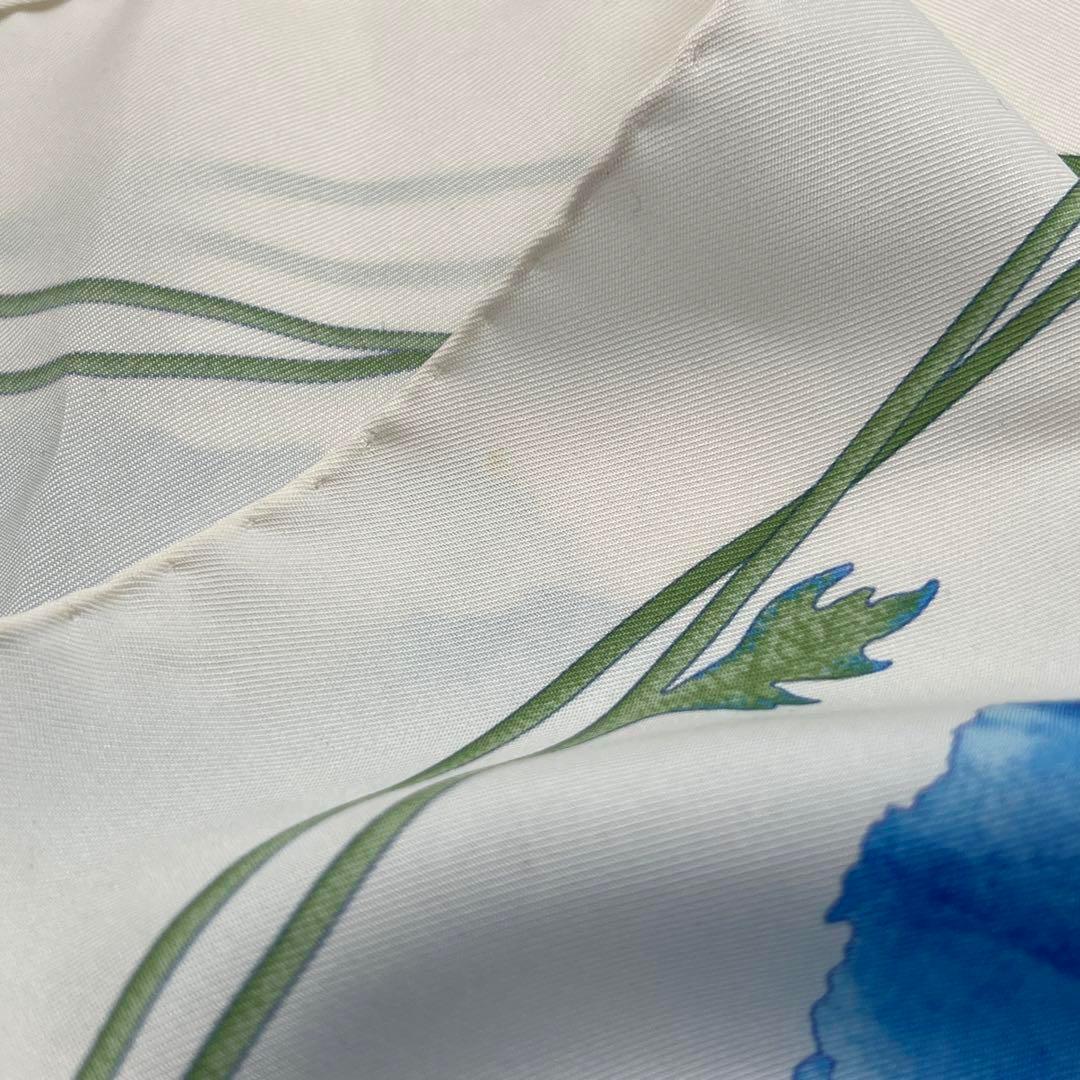 GUCCI グッチ 大判 スカーフ ブルー 青 ホワイト 白 フラワー 花柄