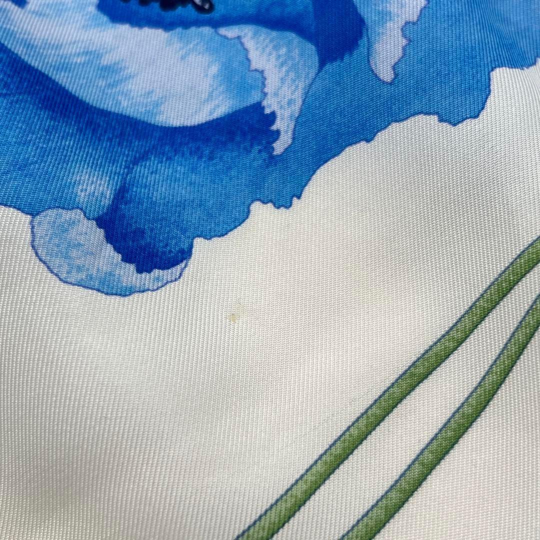 GUCCI グッチ 大判 スカーフ ブルー 青 ホワイト 白 フラワー 花柄