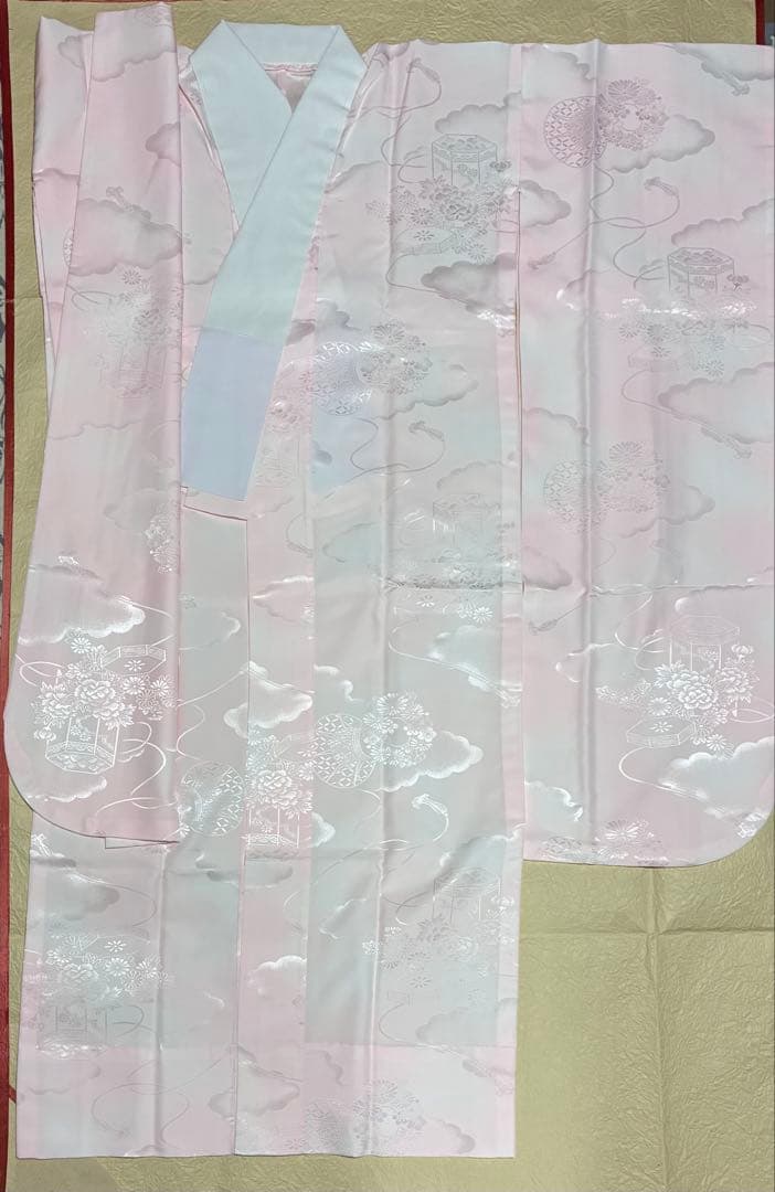 【振袖フルセット】+小物セット 豪華百花文様 深紅 銀糸 7点セット