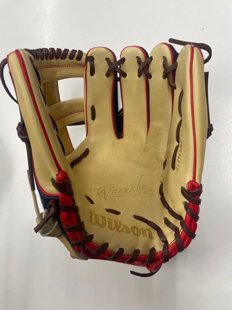 よ*ー様 新品 ウィルソン デュアル 軟式内野手用グラブ 右投用 ブロンド×ネイ