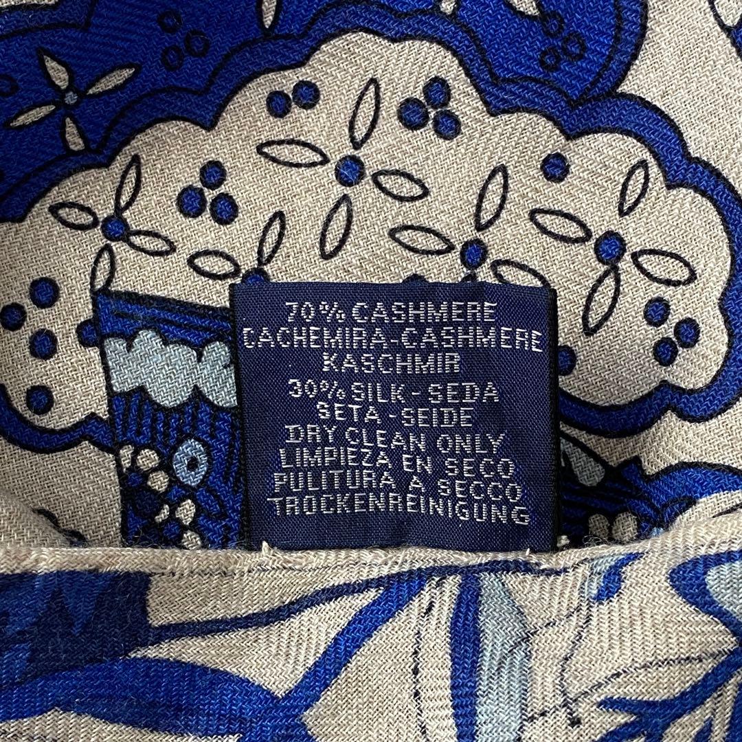 美品 HERMES トライアングルジェアン 花咲く織物 カシミヤ シルク.