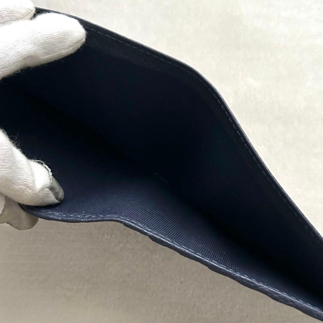 極美品 サルヴァトーレ フェラガモ カードケース 二つ折り財布 ネイビー レザー