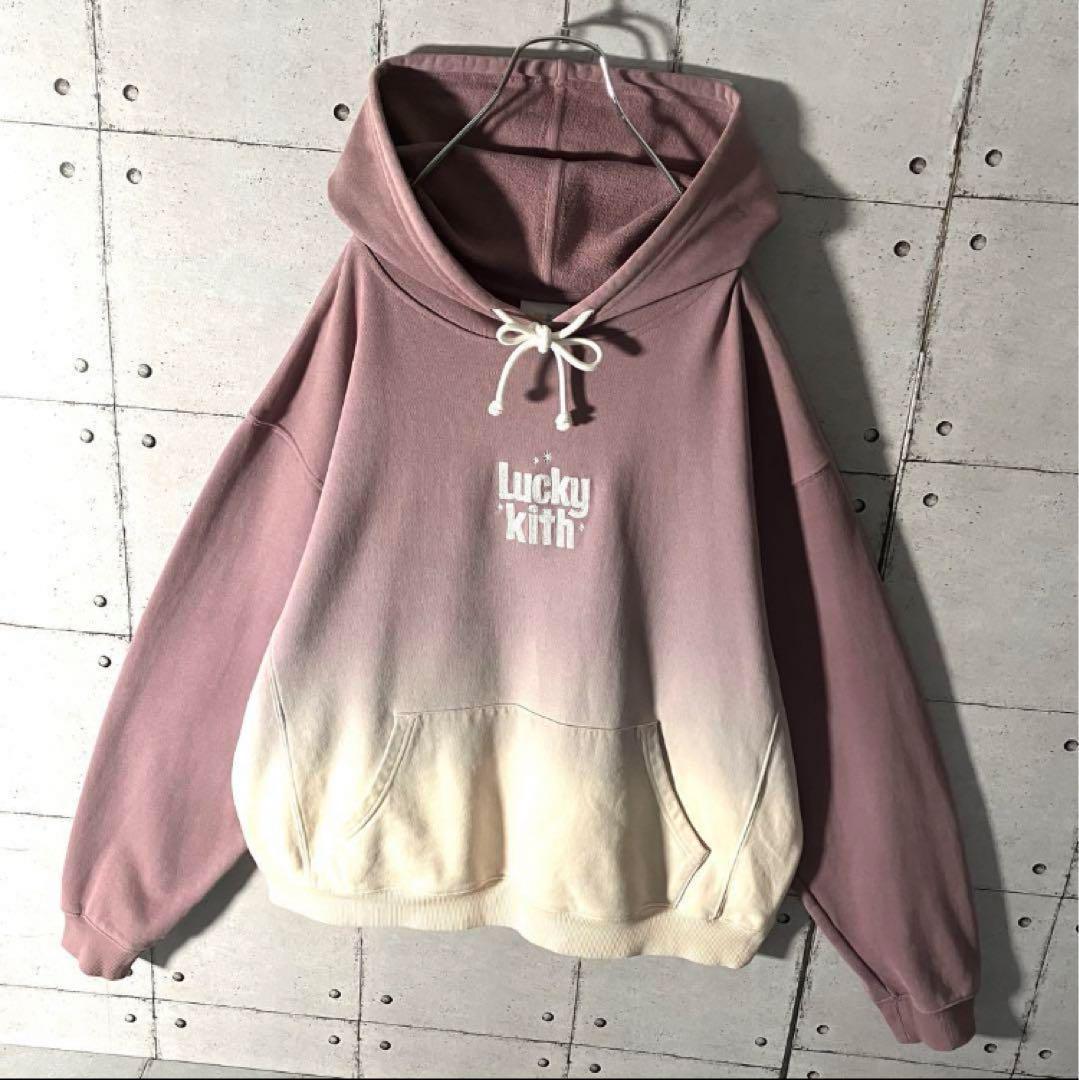 【入手困難】KITHキス☆グラデーションバイカラー刺繍ロゴスウェットパーカーL