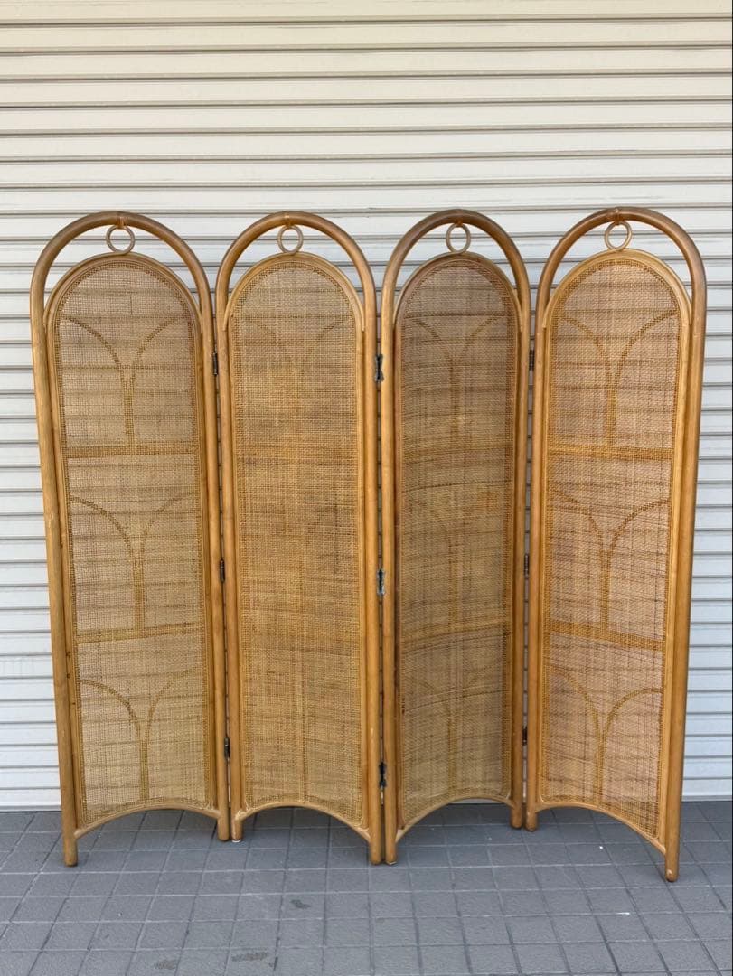 【送料込み】ラタン家具　パーテーション　4連　アーチ型　籐家具　ジャパンディ家具