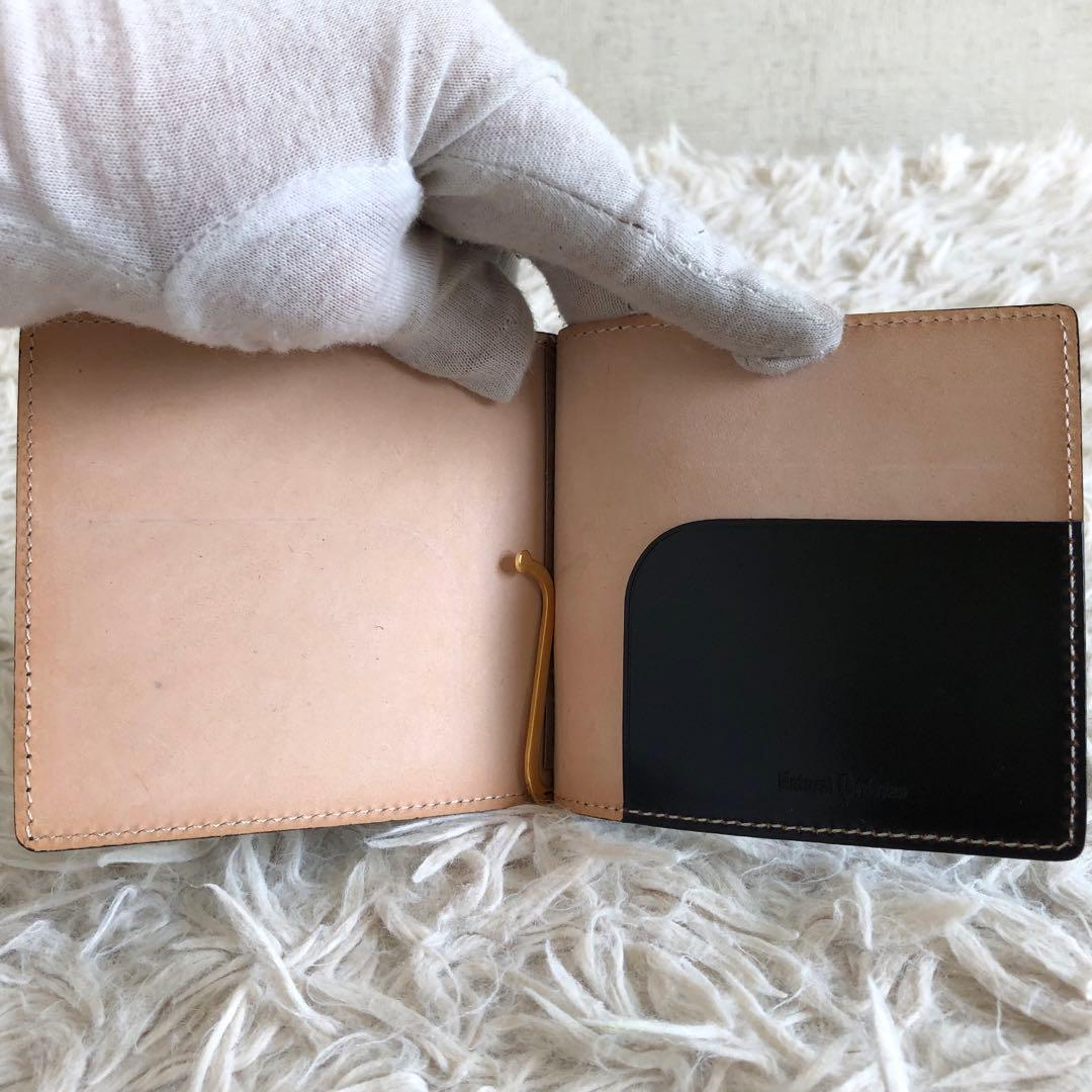 【極美品 コードバン】マネークリップ　黒　財布　本革　光沢　ゴールド金具