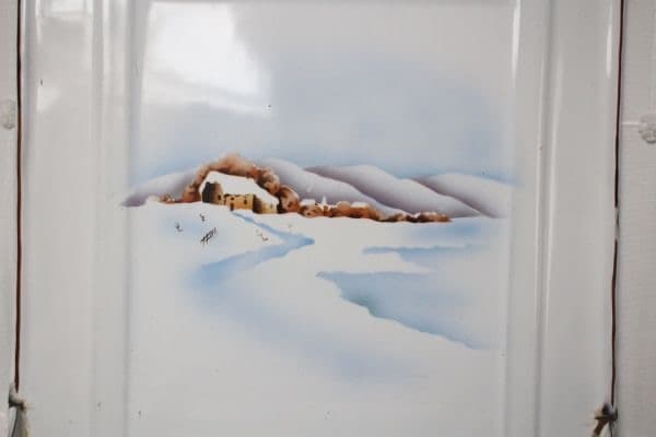 フランス アンティーク 古い琺瑯製のレードルラック ポストルッシュ 冬景色