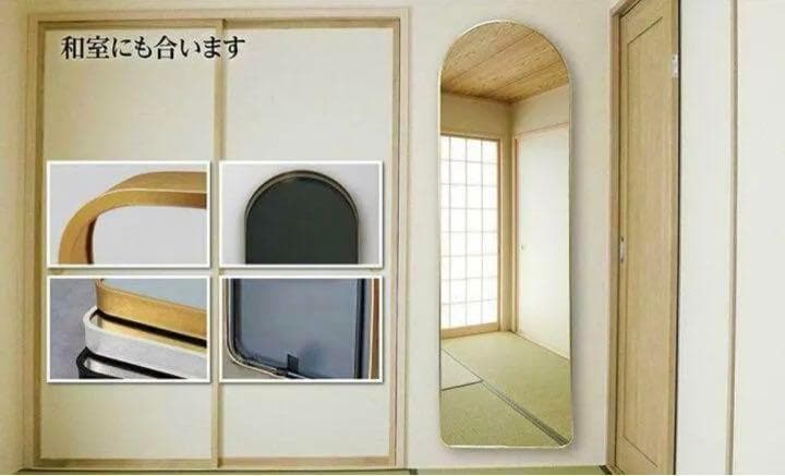 スタンドミラー アーチ型 シルバー 150cmx40cm 全身鏡 壁掛け 姿見