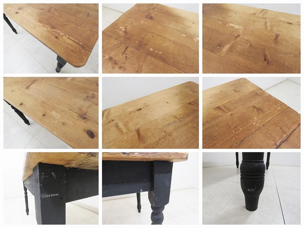 きつねっ子様 ヴィンテージ パイン材ダイニングテーブル シャビー検イギリスフラン