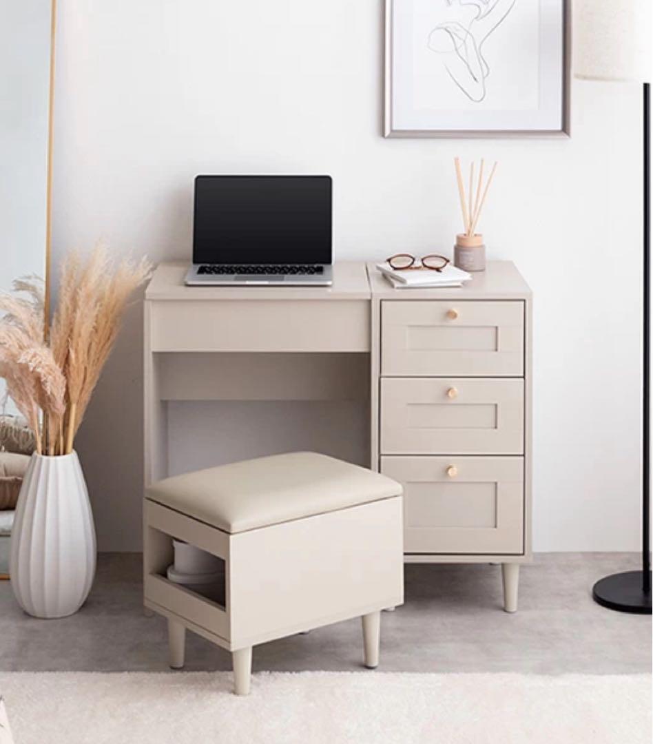 グレー 木製　ドレッサー ミラー付き 家具350 一人暮らし　ニトリ風