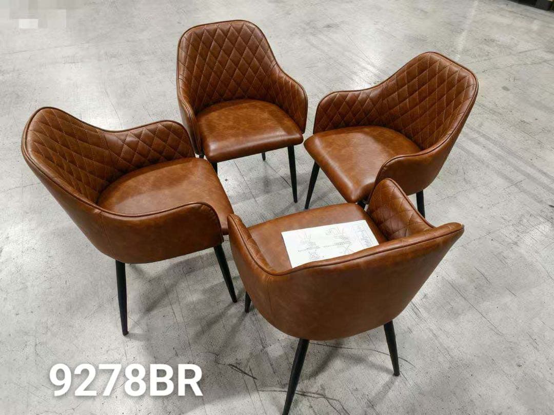 高級感レザーファブリックダイニングチェアブラウン2脚セット北欧風おしゃれ