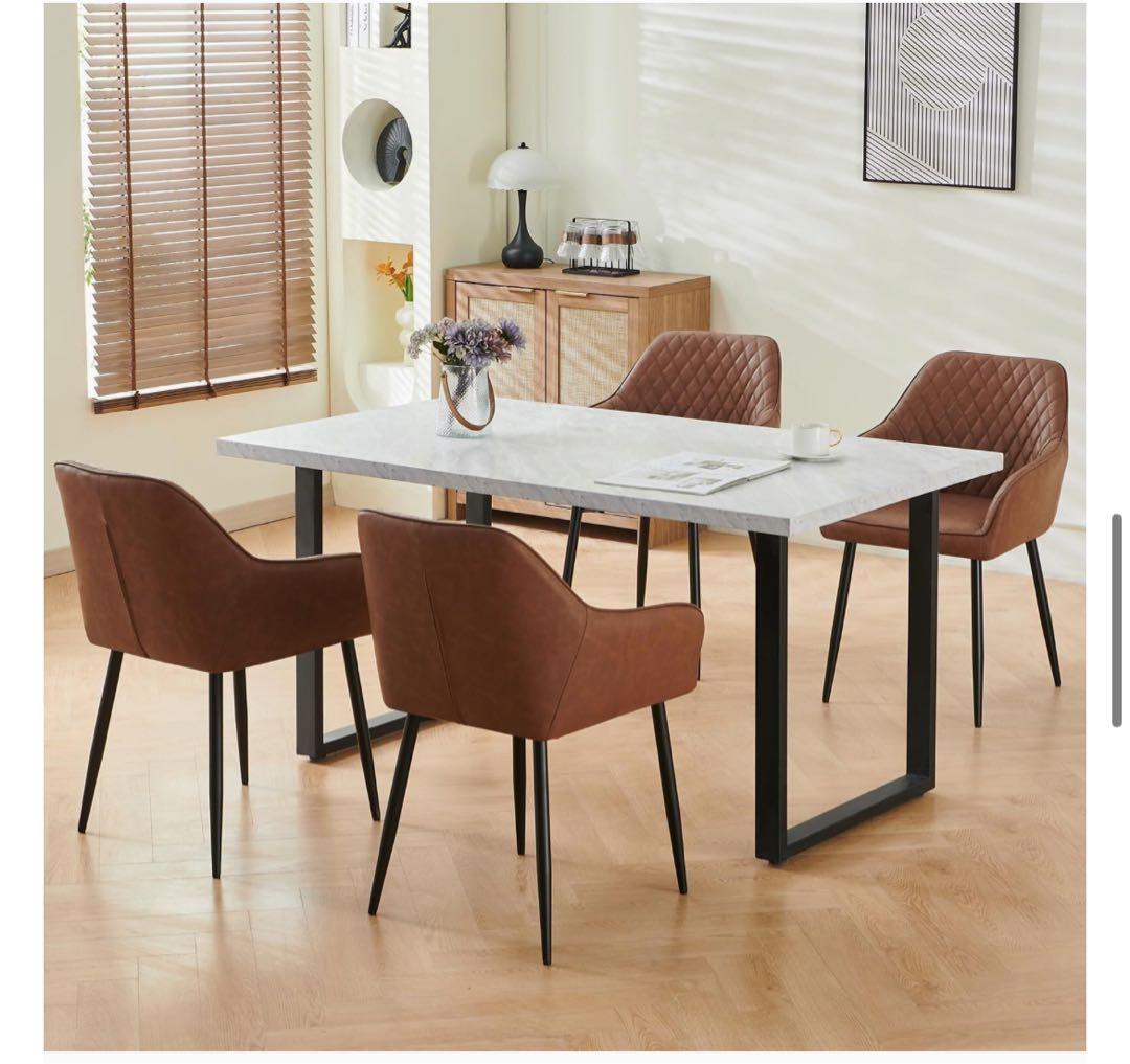 高級感レザーファブリックダイニングチェアブラウン2脚セット北欧風おしゃれ