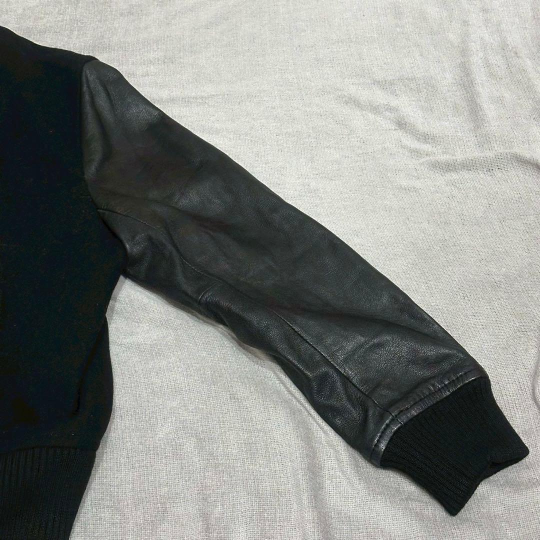 23区 ラムレザー コンビスタジャン ブルゾン ウール混　ブラック 46