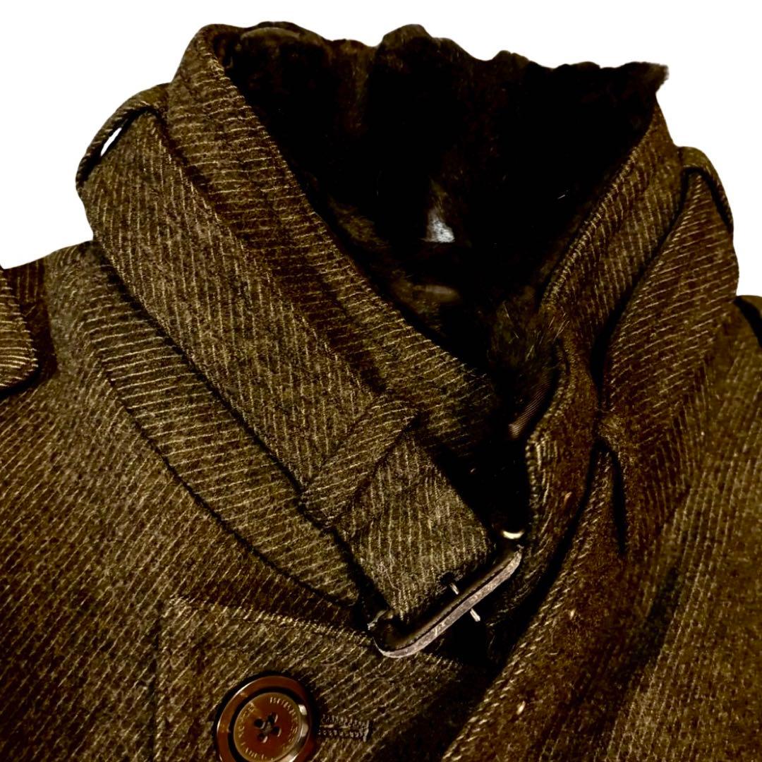 バーバリー ブラックレーベル ウールコート Mファー スタンドカラー 黒