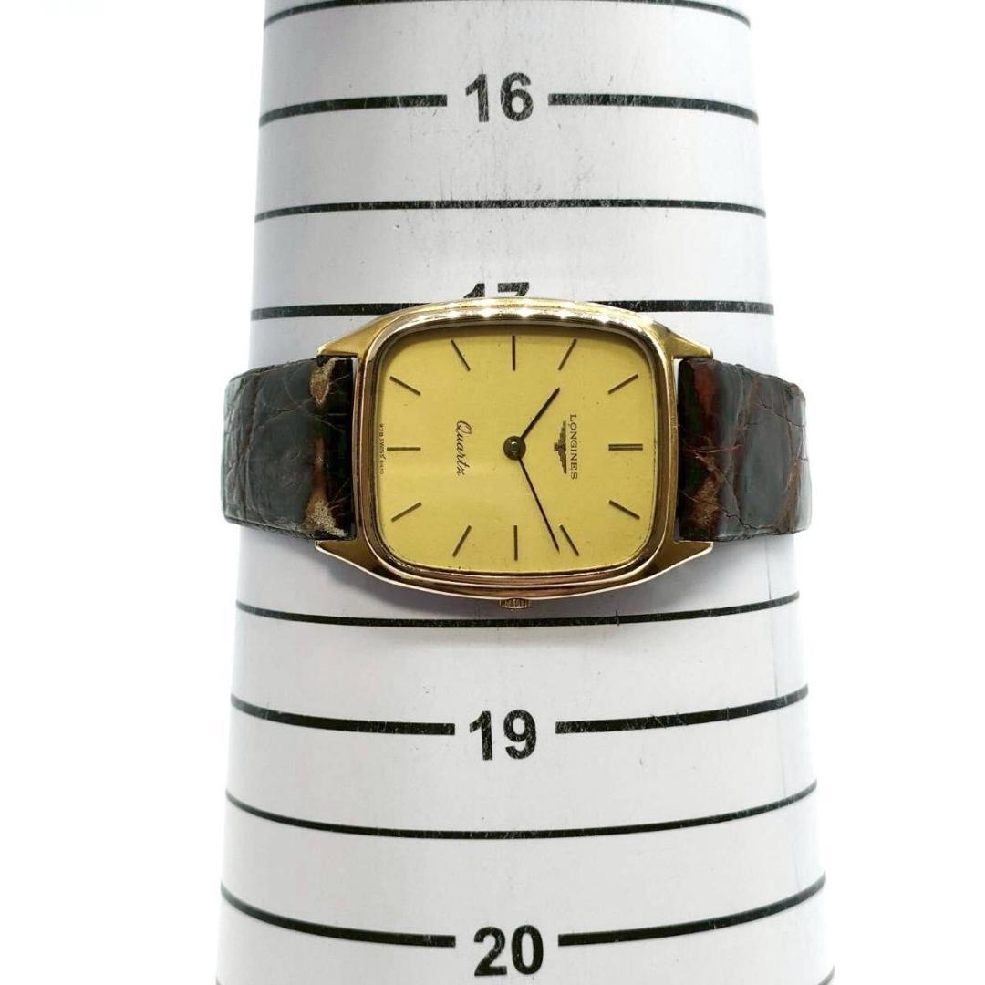 稼働品✨LONGINES レザー QZ ゴールド文字盤 2針 腕時計 メンズ