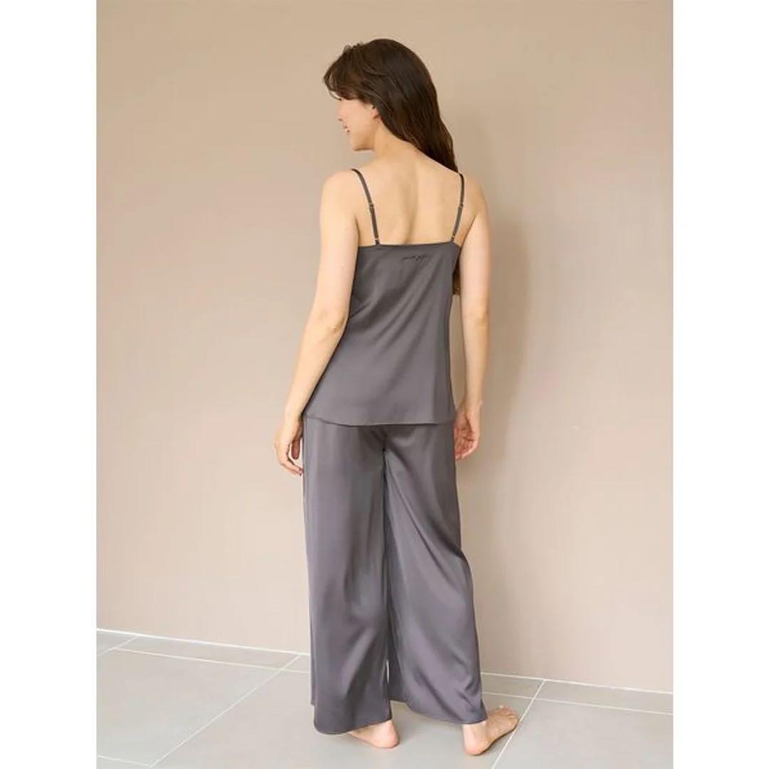 ジェラートピケ ルームウェア グレー3点セット シャツキャミソールワイドパンツ