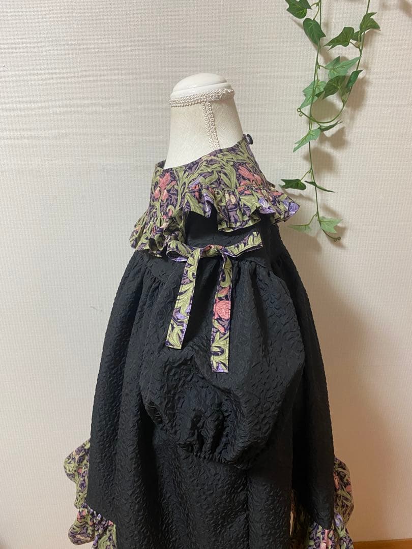 ハンドメイド　ウエストギャザーワンピース