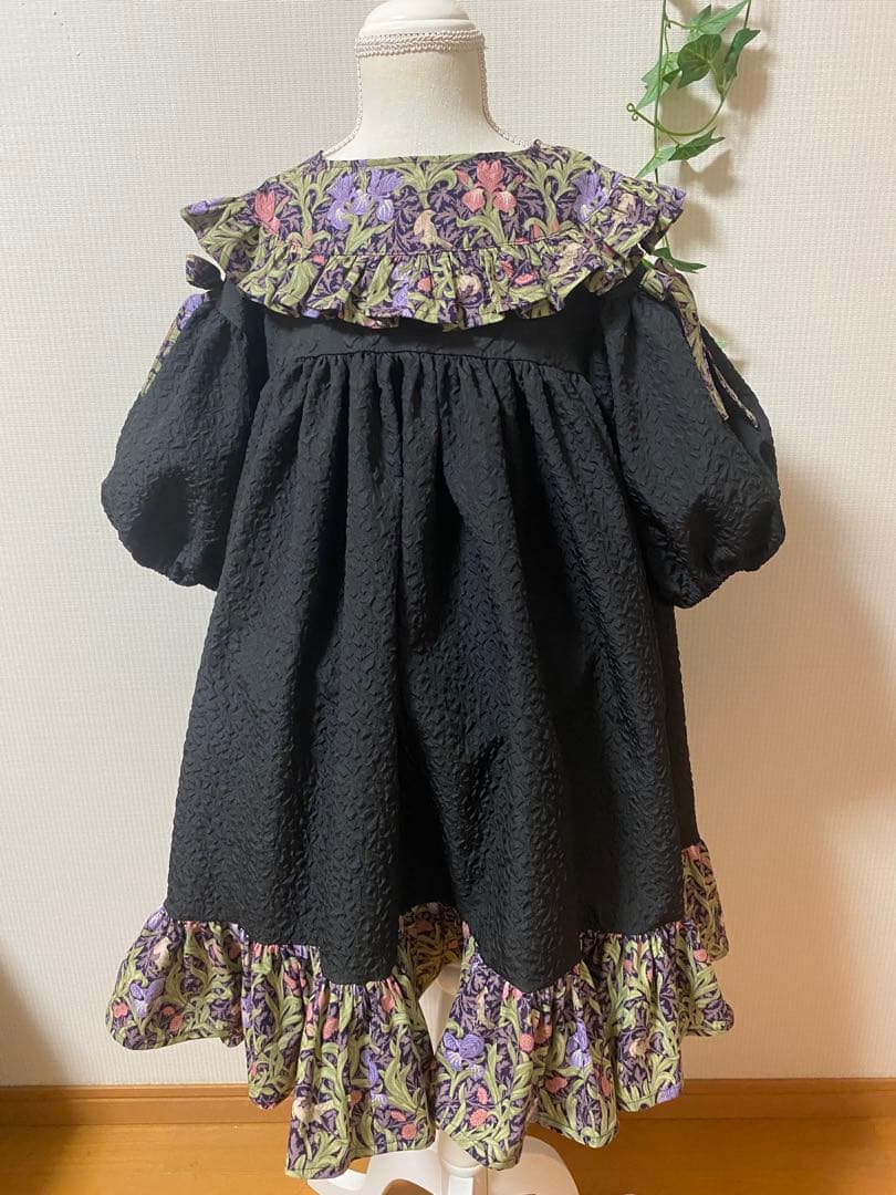 ハンドメイド　ウエストギャザーワンピース