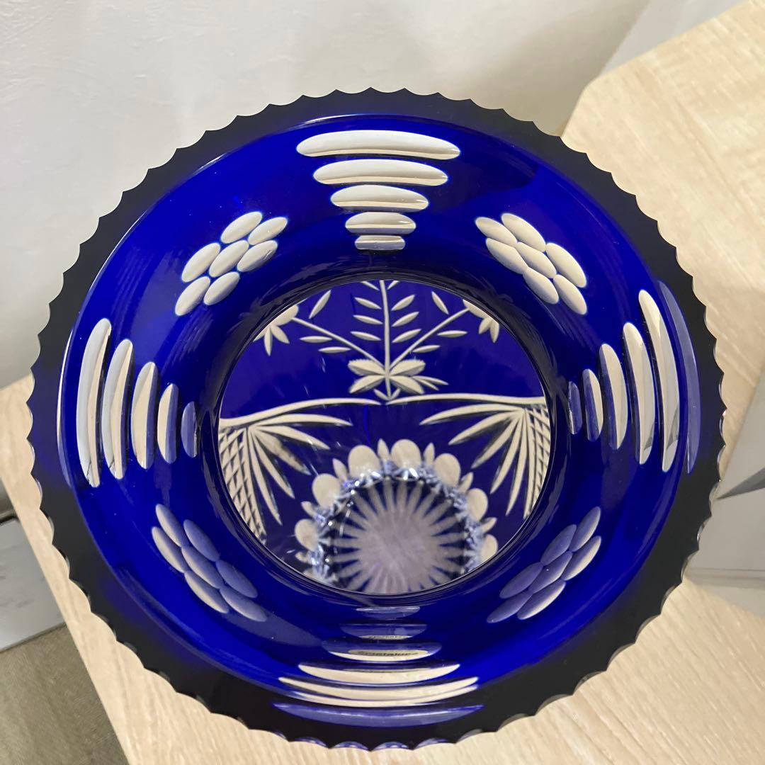 青色クリスタルガラス花瓶